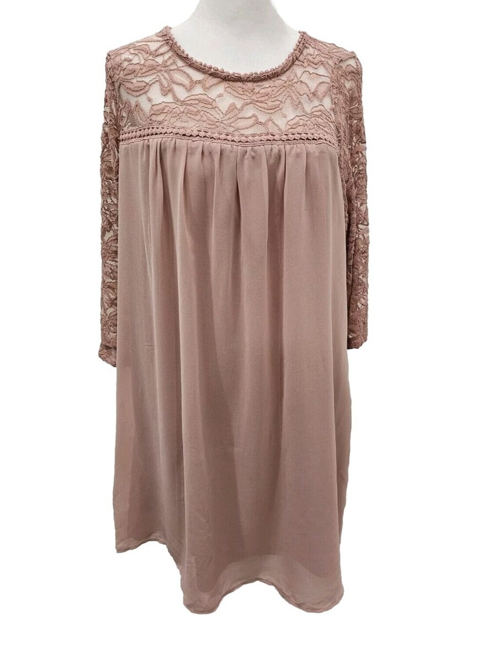 As U Whish Lace & Chiffon Flowy Boho Chic Long Sleeves Dress Size 1X